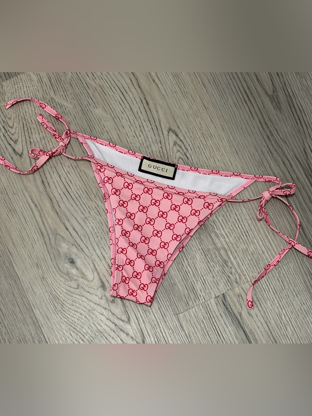 NEW Gucci interlocking G Bikini Bottom Light Pink Red Side Tie Cheeky Size M